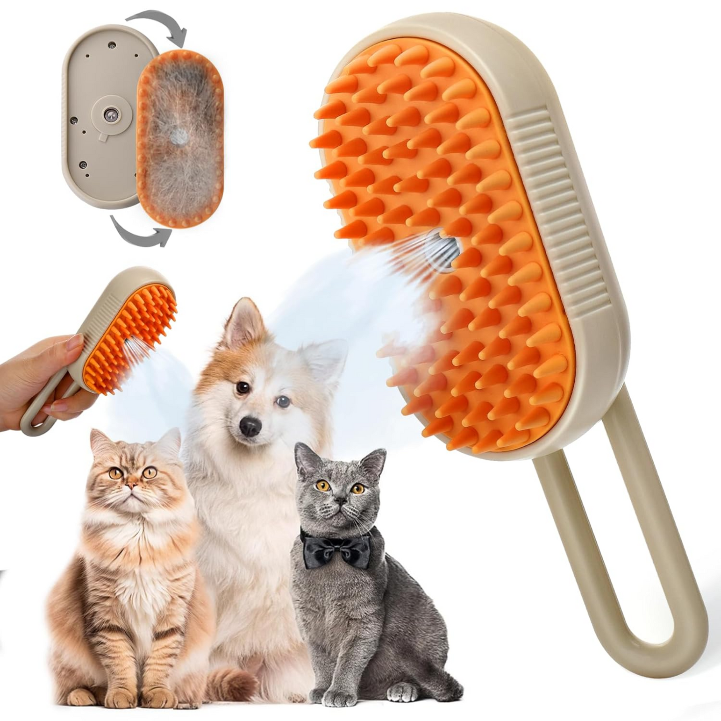 🐾 Cepillo Para Mascotas a Vapor Recargable – 3 en 1 Limpieza, Masaje y Aseo